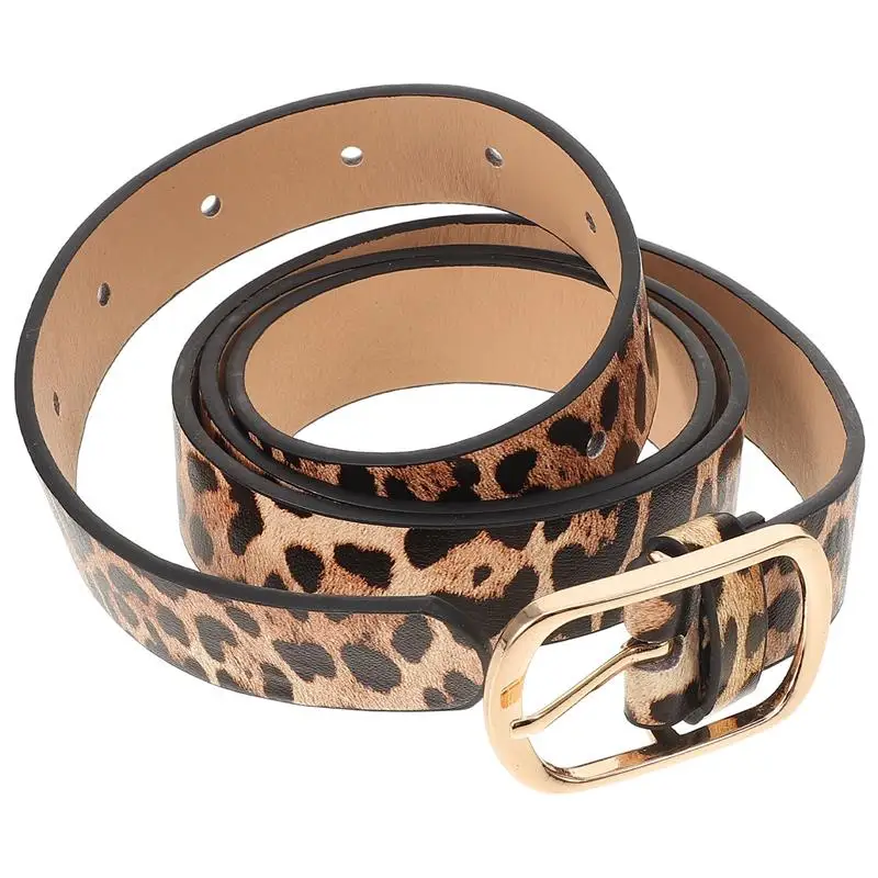 1pc Retro Female Leopard Belt Women Luxury Belt Thin Pigskin Waist Belt Metal Buckle Casual Cowgirl Belt 107x3cm