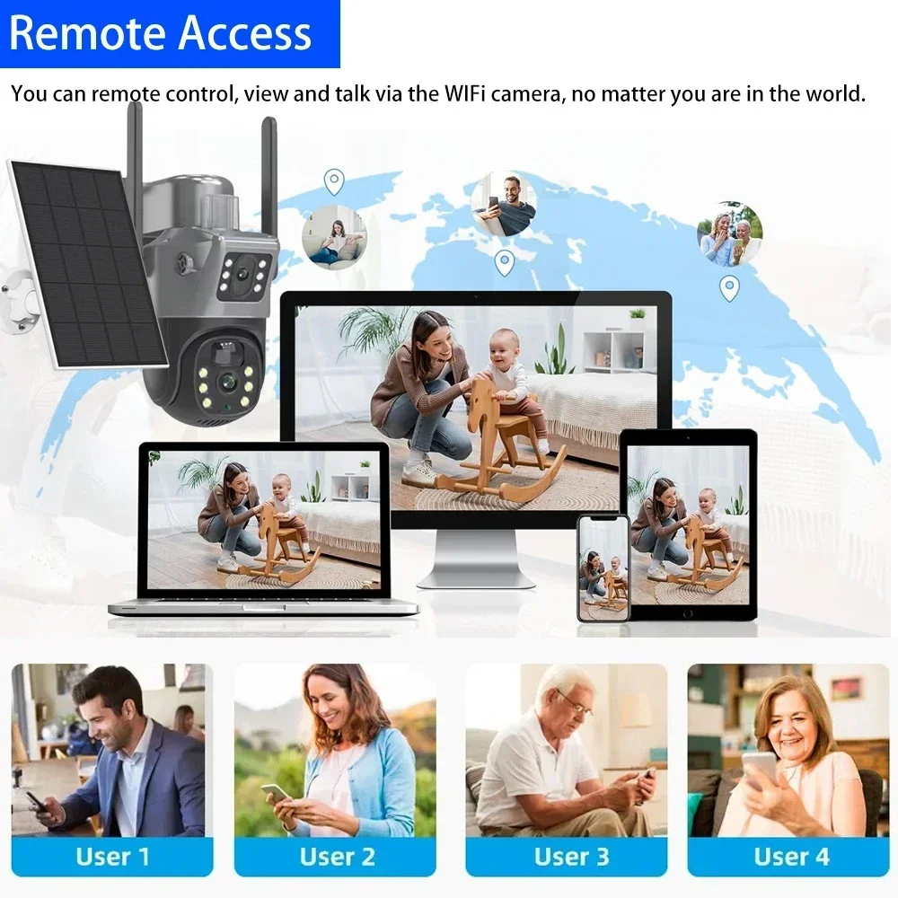 2.4G/5G Dual Band WiFi6  Eseecloud 8MP Outdoor Solar PTZ CCTV Wireless Weatherproof Color Night Vision For Home Security Camera