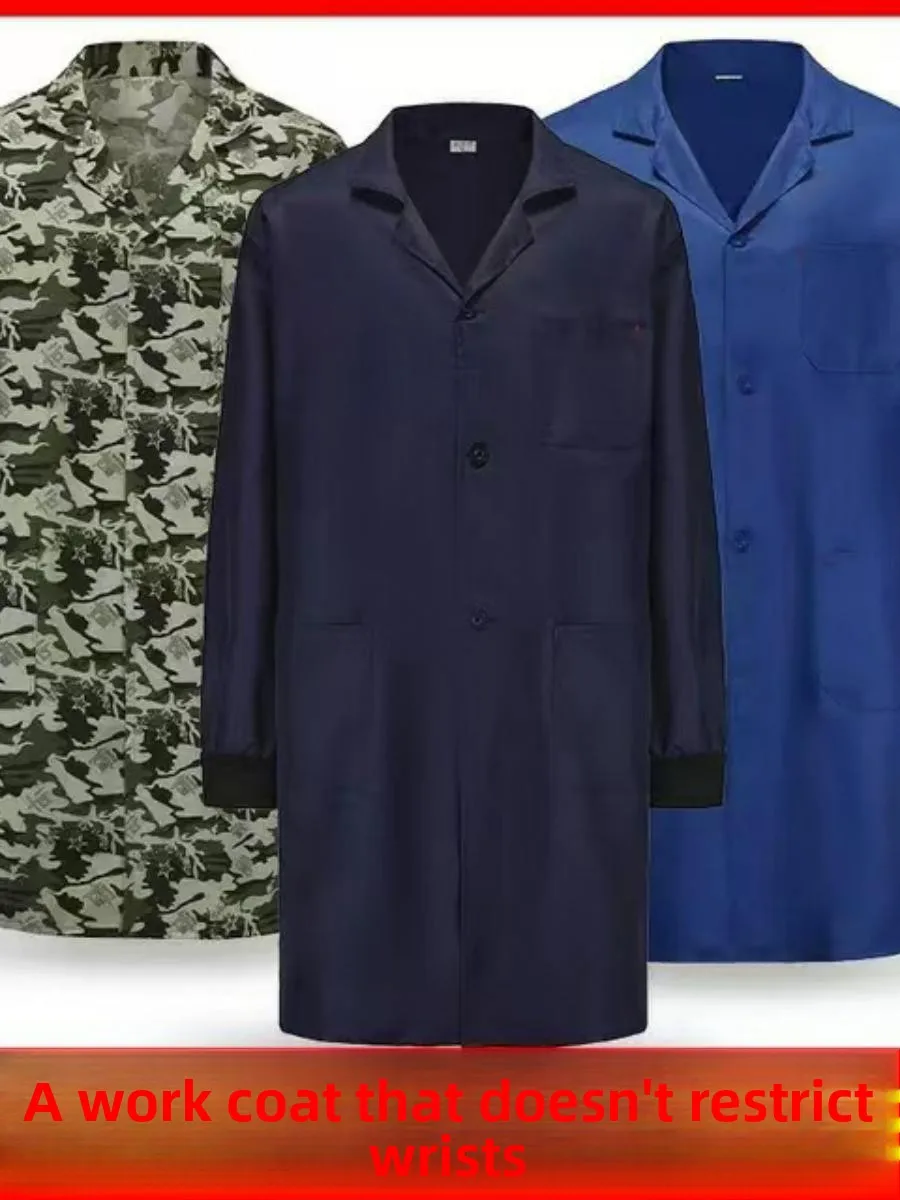 Long Sve Lab Coat Work orm Men's Long Gown Dustproof Wear Resistant Blue Long Sve Labor Protection Clothing Ribbed ...