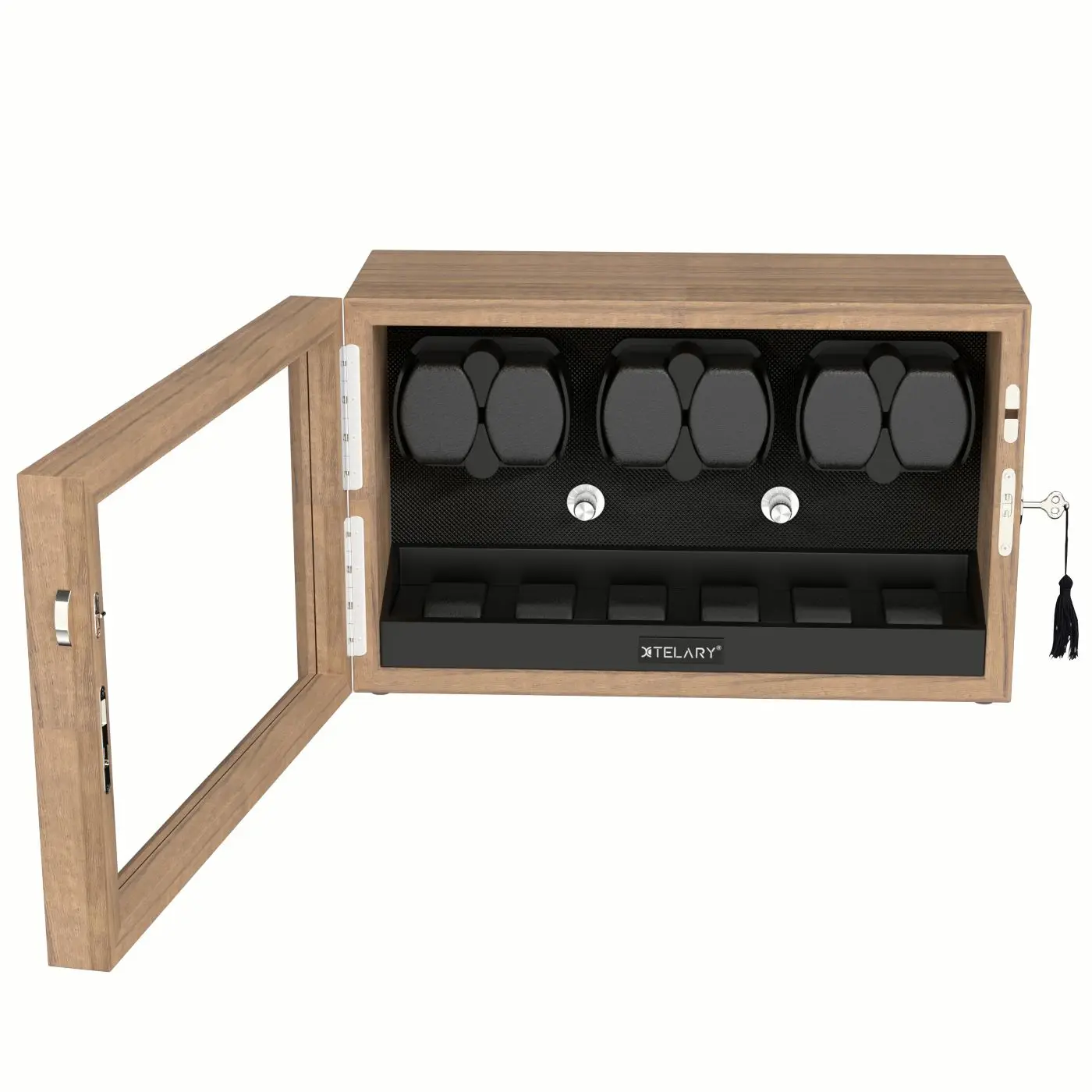 Watch Winder For 6 Automatic Watches Mechanical Watches Rotator with 6 Extra Cabinet Storage Display Boxes - Grain