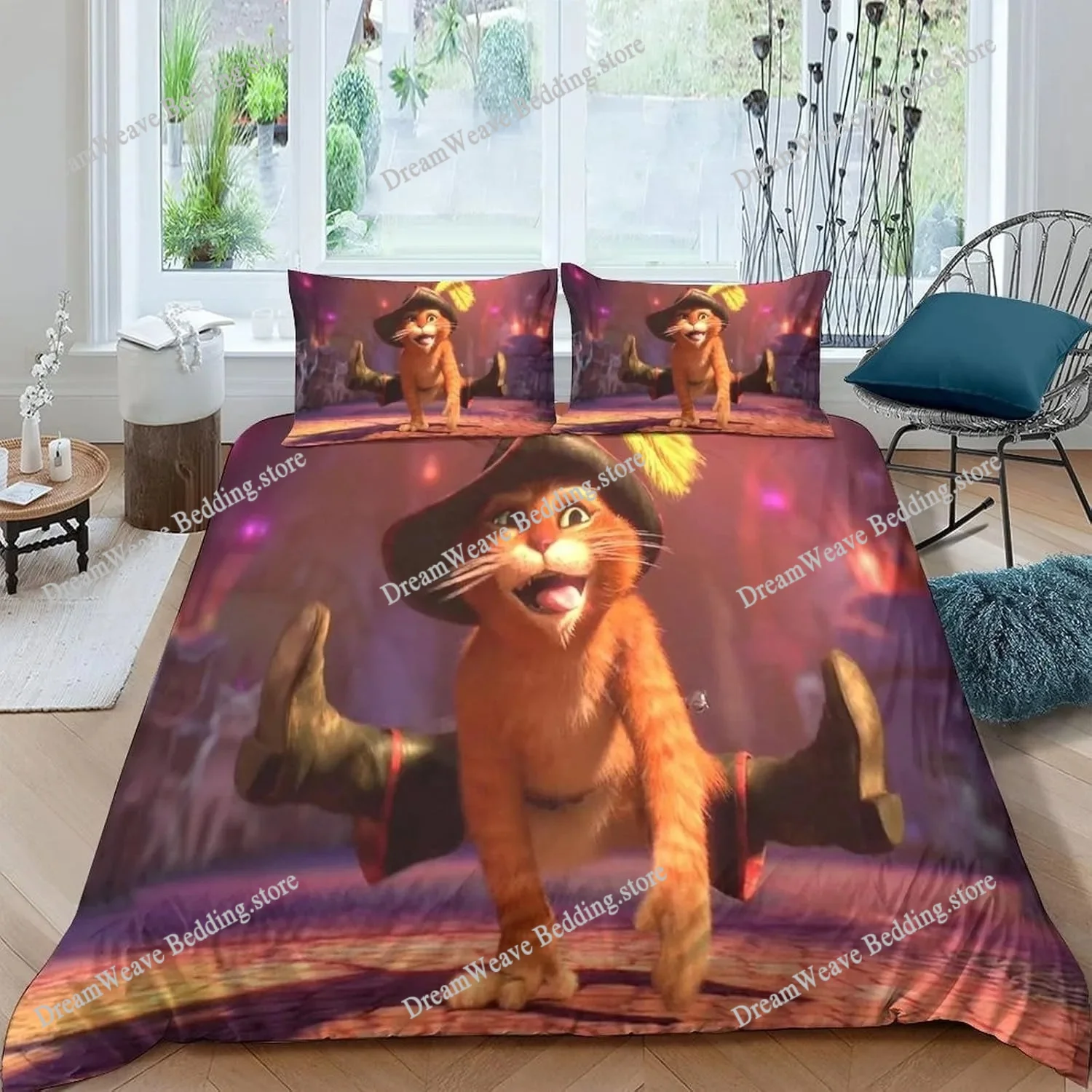 

Exquisite 3D Cartoon Puss in Boots Wallpaper Cats Print Bedding Set Duvet Cover Comforter Bed Youth Kids Girls Boys Gift