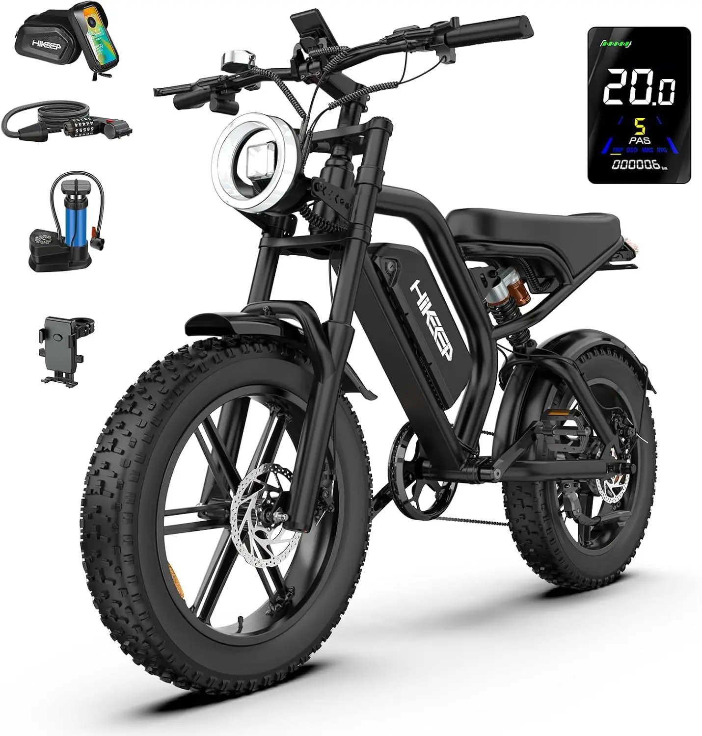 K6-G Electric Bike for Adults, 1500W Peak Motor, 20 Inch Fat Tire Ebike, Customized