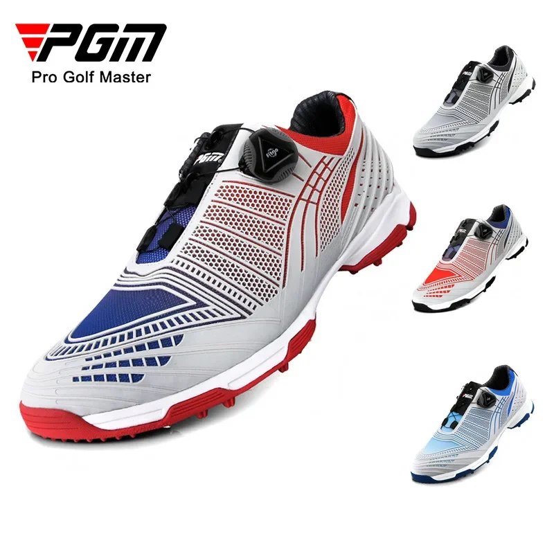 PGM Men's Golf Shoes Button Quick Lacing Shoe Outdoor Sports Waterproof Sneakers Gradient Color