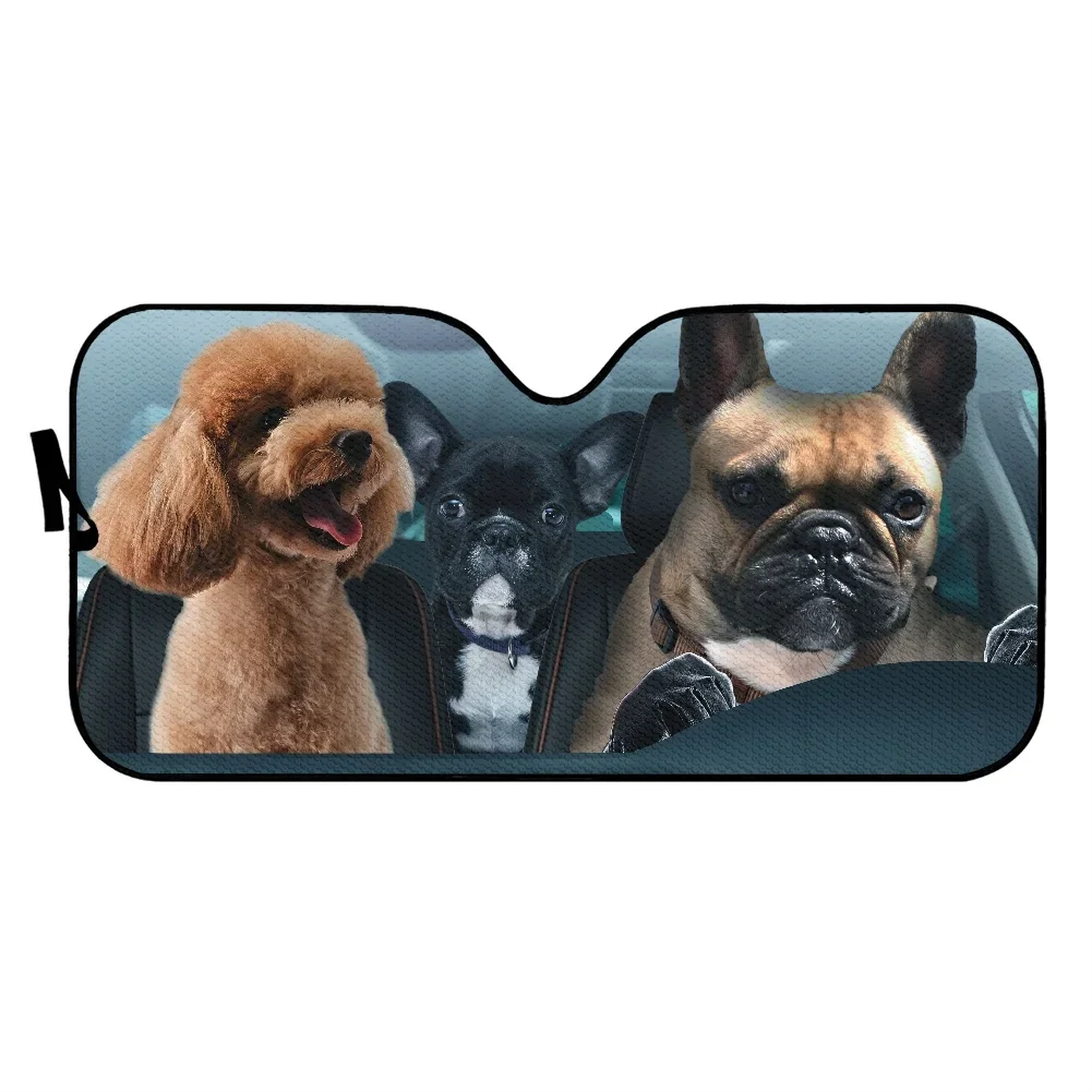 Lovely Puppy Dog Prints Foldable Front Windshield Sunshade Teddy and Pug Universal Fit Heat Reflector Front Window Car Sun Shade