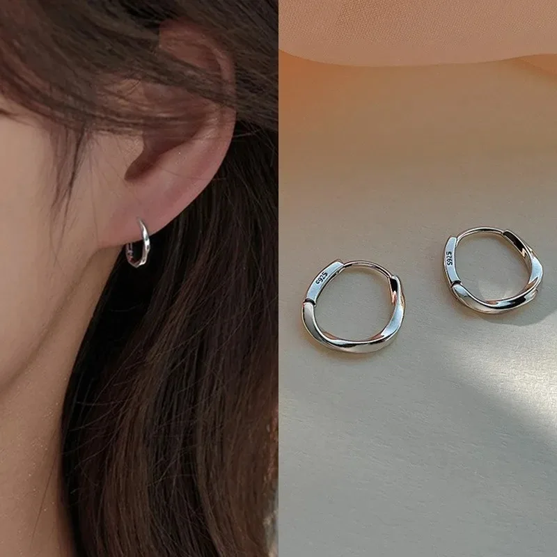 Women's Simple 925 Sterling Silver Round Earrings, Trendy Circle Hoops