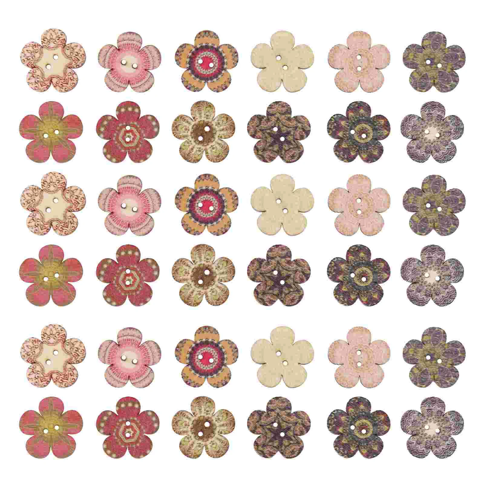 Wooden Flower Shaped Buttons Wooden Cartoon Buttons 2 Holes Clothes Sewing Buttons for Sewing Diy Craft, 100pcs