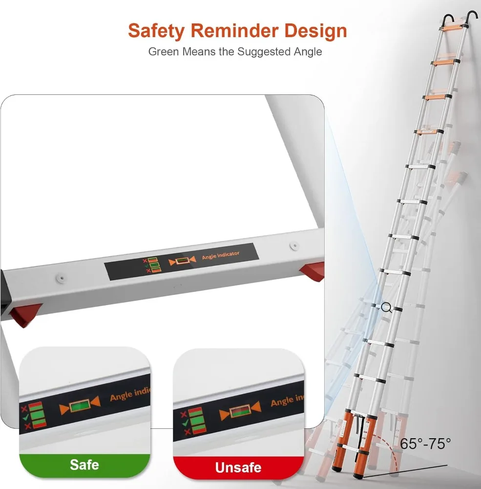 Aluminum Telescoping Ladder Telescopic Extension Ladder 330 Pound Capacity One-Button Retraction (12.5 FT)