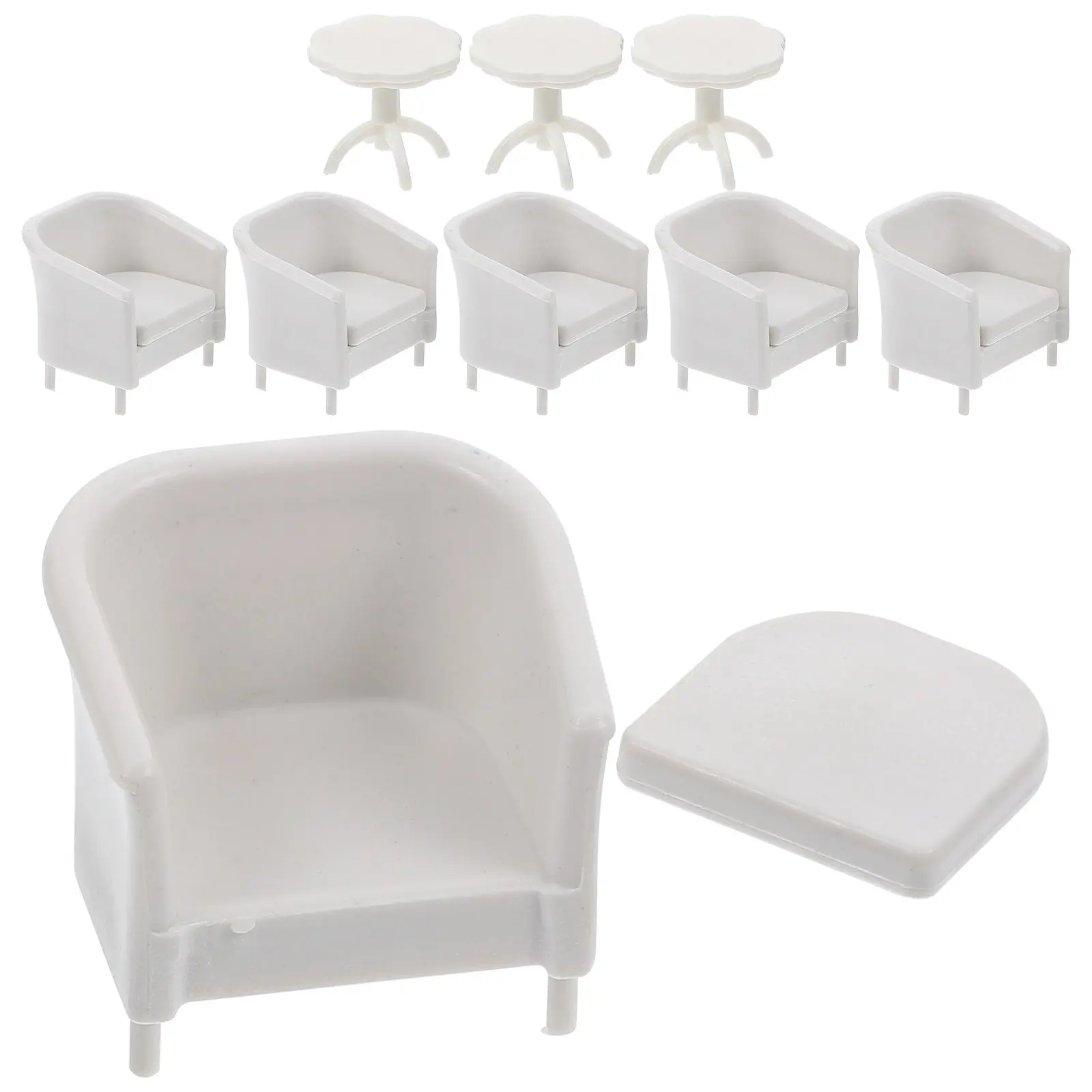 

Набор из 9 прочных пластиковых мини-стульев и столов: развивающая игра для воображения, миниатюрная мебель для крошечных домиков и ландшафтного дизайна