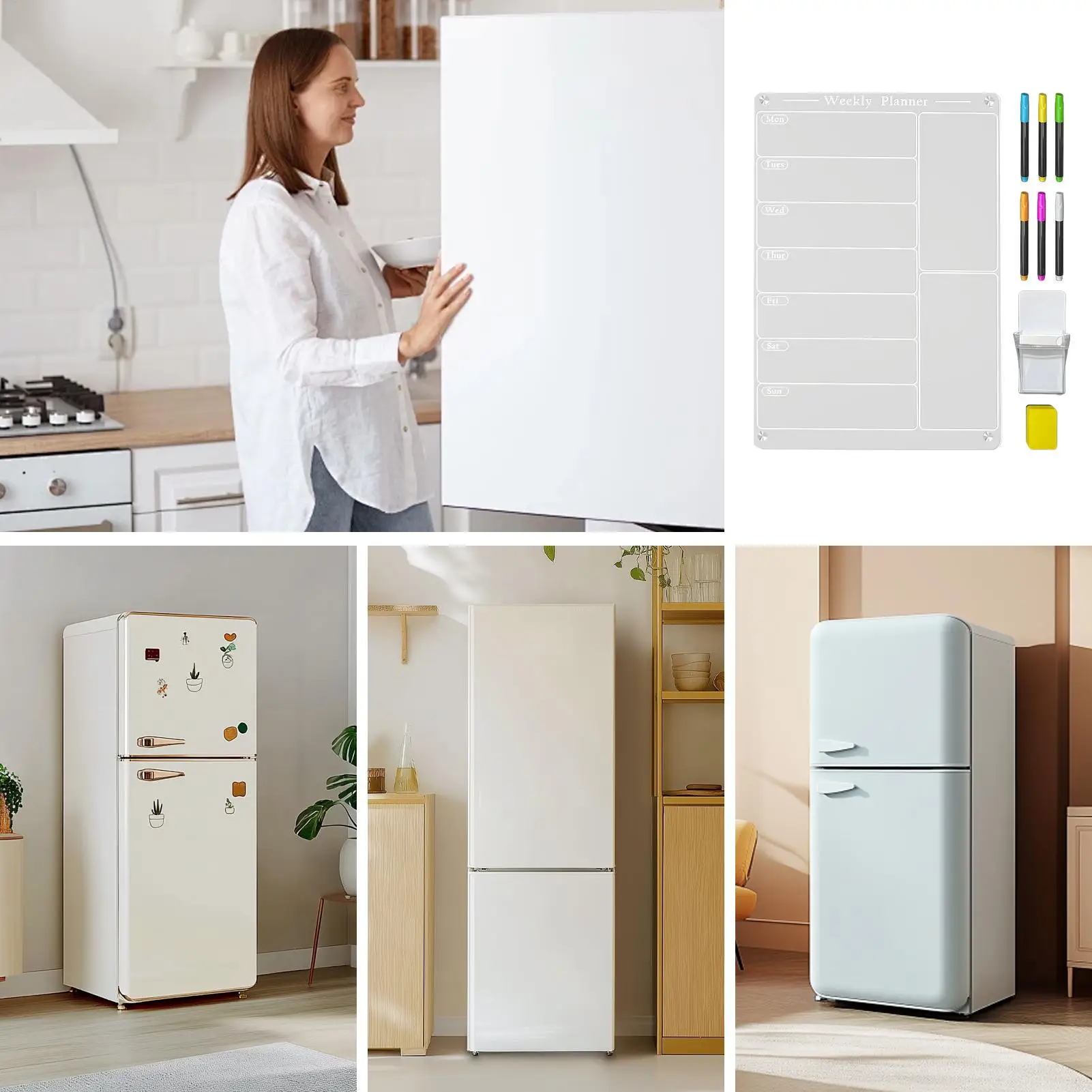 Magnetic Weekly Calendar For Refrigerator Fridge Weekly Planner With Pen Holder 6 Highlighters Reusable Acrylic Meal Calendar