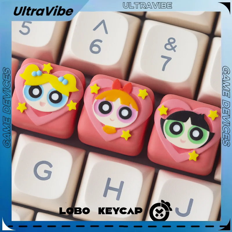 New Cute Pink Anime Keycaps Blossoms Bubbles Buttercup Character Theme Keycaps Mechanical Keyboard Personalized Keycaps Gift