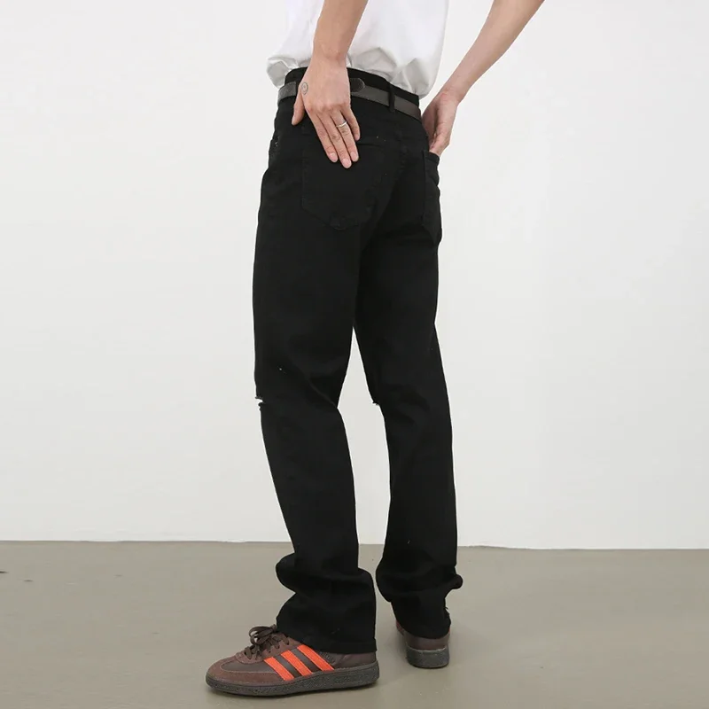 2025 Estate Nuovo Nero Jeans Strappati Uomo Coreano Moda Foro Stretch Slim Jeans Uomo Casual a vita media Pantaloni di jeans dritti Maschile