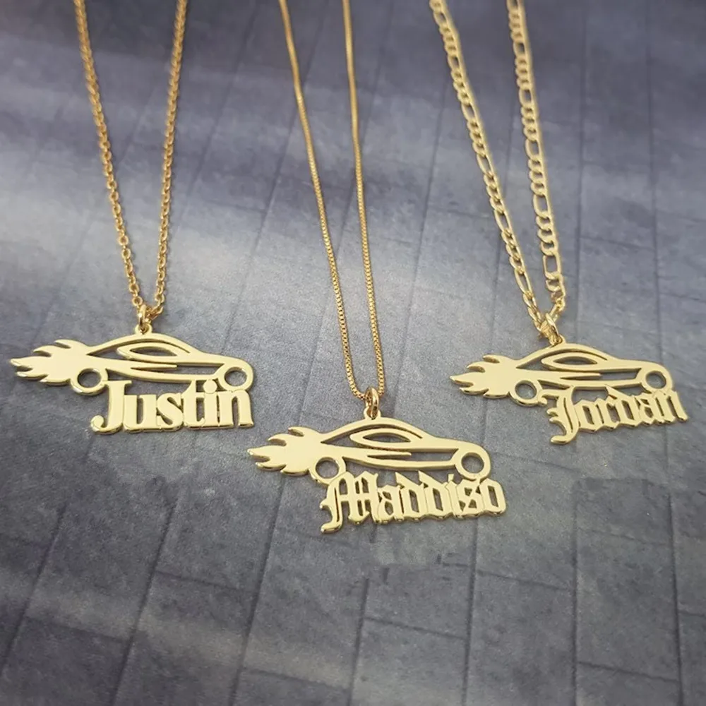 

New Personalized Men Jewelry Custom Name Necklace Stainless Steel Chain Car Necklaces For Boy Gift Collares Para Mujer