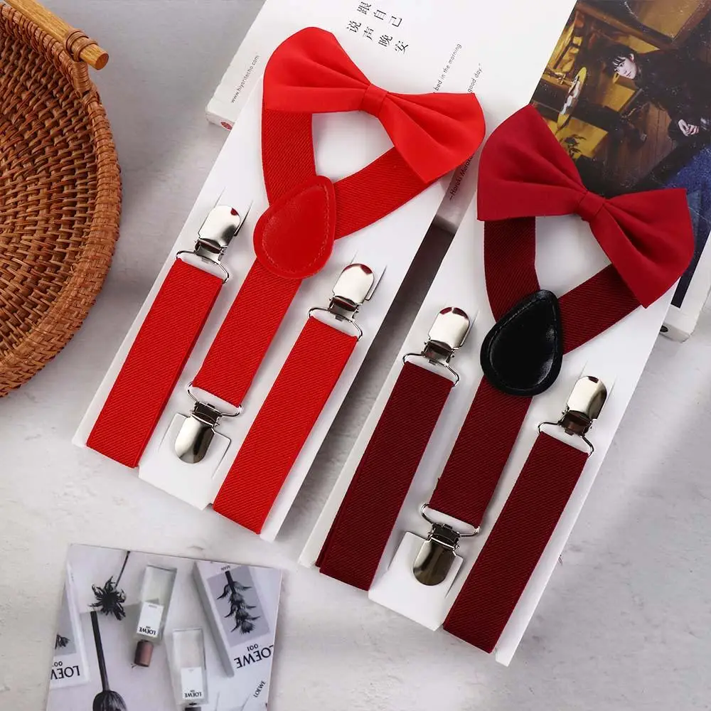 

Braces Straps Strap Clip Strap For Boys Solid Color Performance Suspenders Clips Tie Suspenders Set Hanging Pants Clip Bow Tie
