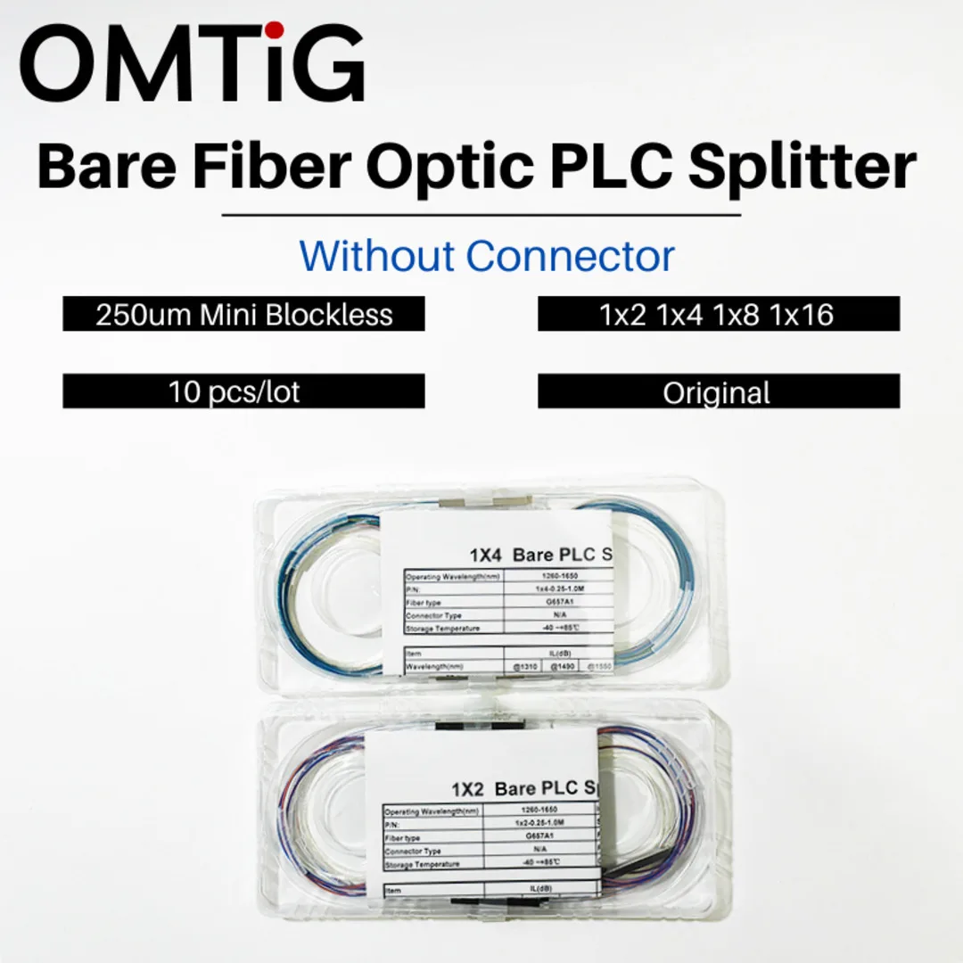 10 pçs/lote 1x2 1x4 1x8 cor divisor de fibra óptica plc sem conector cabo 250um 0.9mm mini blockless 2,4 portas plc divisor