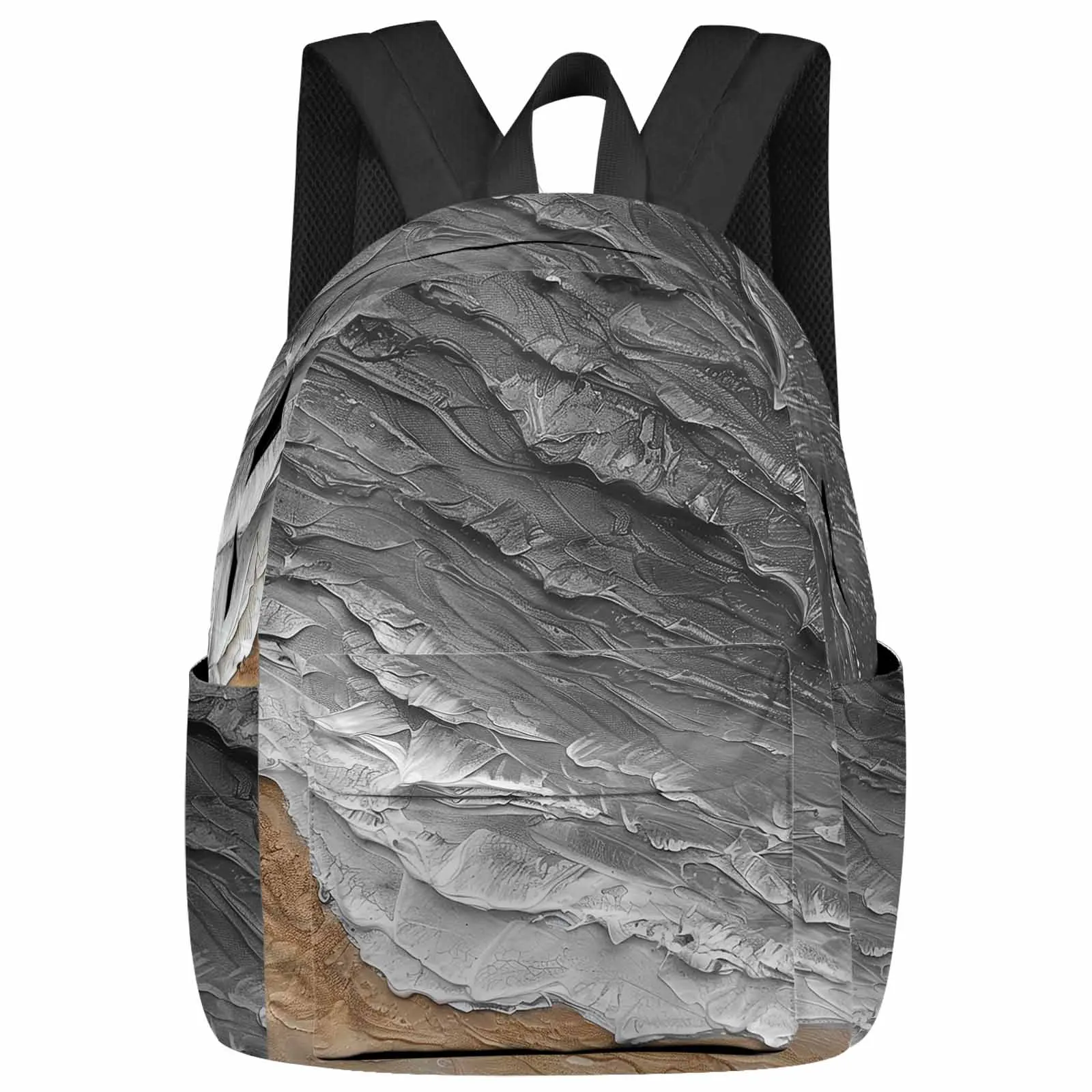 Ocean Waves Sandy Beach Dark Gray Gradient Backpacks Teenagers Student School Bags Laptop Custom Backpack Men Women Travel