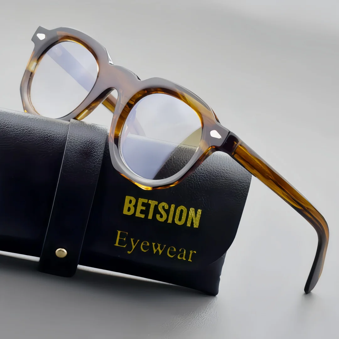 

BETSION Retro Handmade Irregular Acetate Eyeglass Frame Men Women Full Rim Thick Eyewear 46mm Japanese-style for Daily & Party