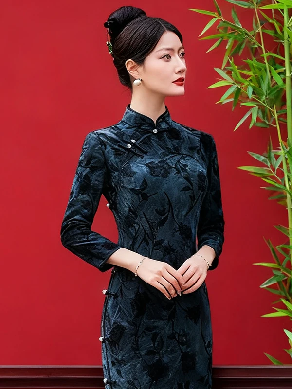 

Stunning New Chinese Sle Dr Ele Improved Version for Modern Women Daily Wear Breathable Long Sve Midi D...