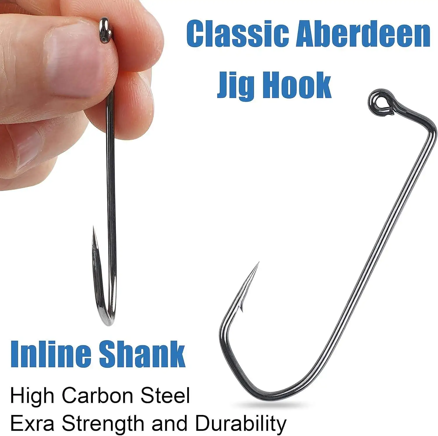 Tmazak 90 Degree Fishing Jig Hooks Classic Aberdeen Hooks Long Shank Forged Heavy Wire High Carbon Steel Round Bend Jigs 1/0-6/0