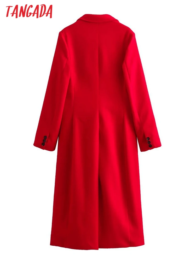 Tangada 2023 Women Thick Warm Red Long Woolen Coat Long Sleeve Female Overcoat IE02