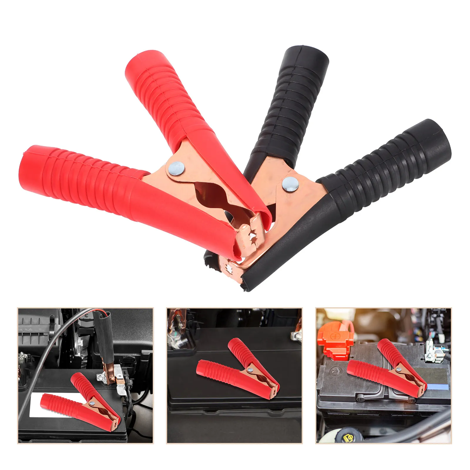 

2Pcs Heavy Duty Copper Plated Crocodile Clip Set for Car Storage Terminals with Line Pressing Groove and Connection Hole
