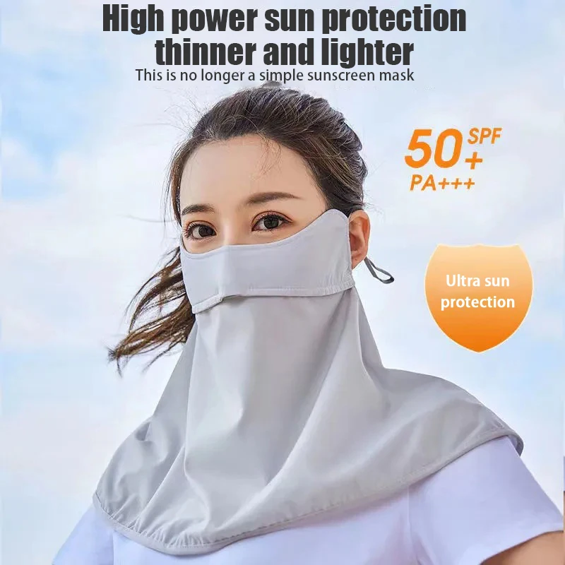 Ice Silk Sunscreen Mask Summer UPF50+ Anti-UV Face Cover Neck Gaiter Scarf Outdoor Breathable Neck Protection Ear Hanging Mask