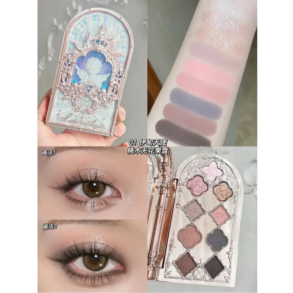 Flower Knows Little Angel Eyeshadow Palette Eye Glitter Make Up Palette Long Lasting 9 Color Eye Shadow For Girl And Women