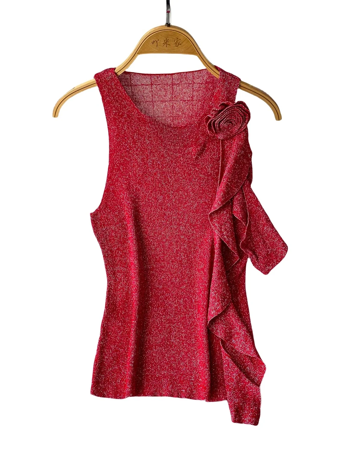 Sommer Süße Fliege 3D Blume rund Ne Sparkling Tead Weste Damen Faion Design Sense Sle Pendeln Sle Slim Fit