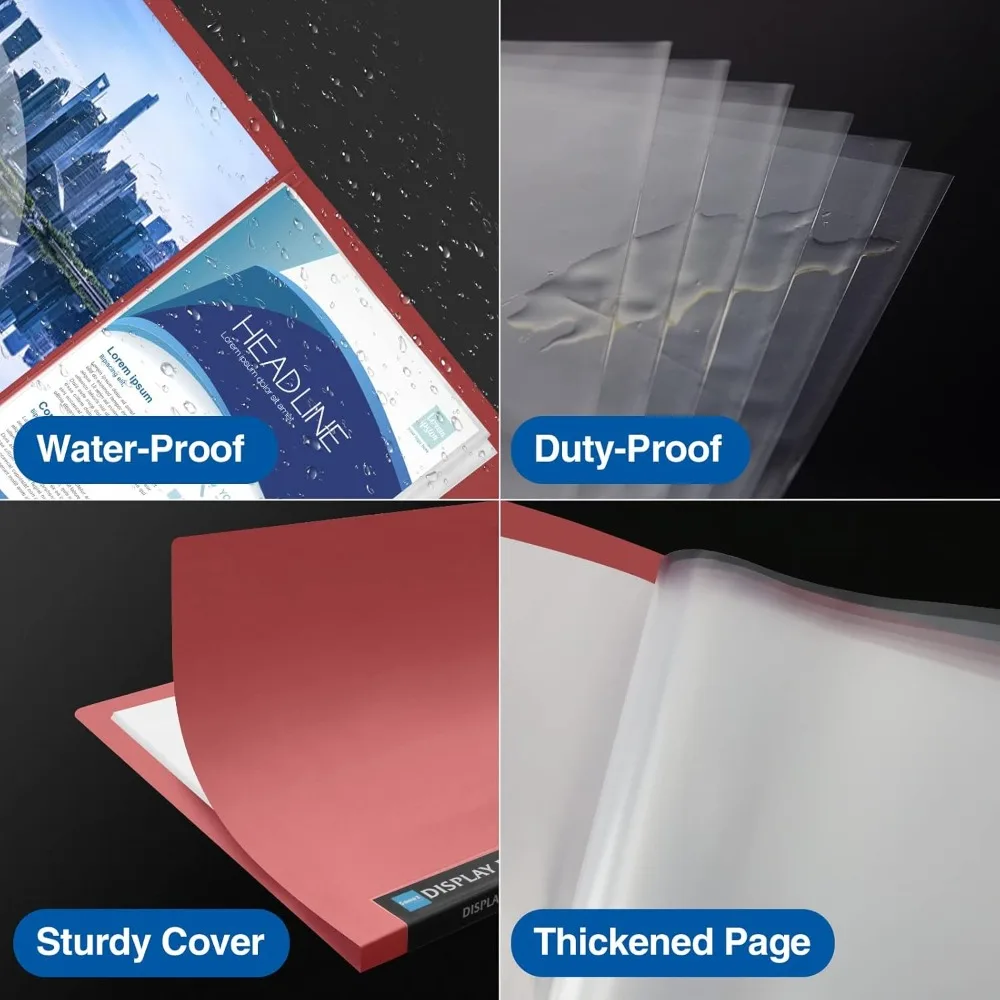 Binder 30 Kantong dengan Lengan Plastik 9x12 (Ruby), Folder Portofolio Seni Tugas Berat dengan Pelindung Lembaran Transparan, Tampilan 60 Halaman