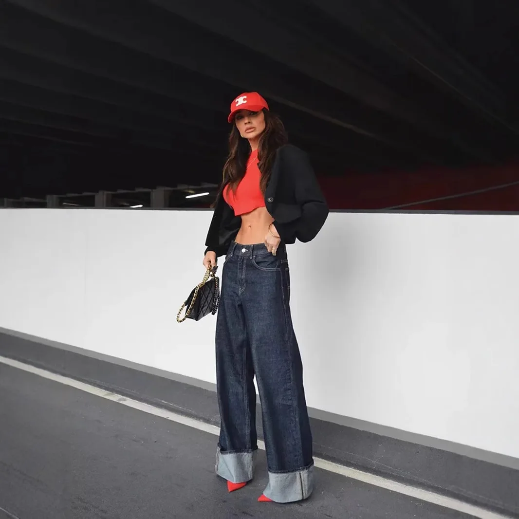 

2025 Bestseller Women's Denim Jacket Flared Cuffed Pants Set European American Vintage Y2K Streetwear Trendy High-Waisted Retr