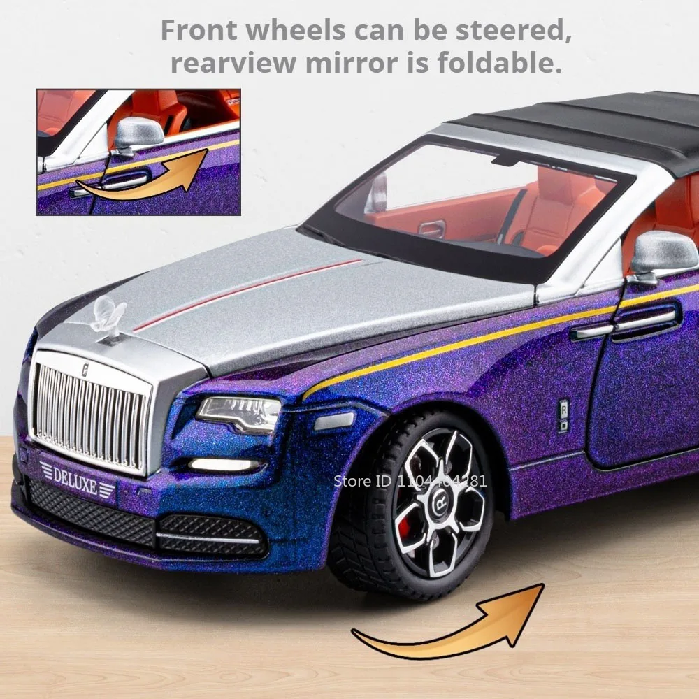 1:24 Rolls Royce Dawn Cullinan Miniature Model Alloy Diecast Toys Car Front Wheel Steering Sound Light Pull Back Cars Collection