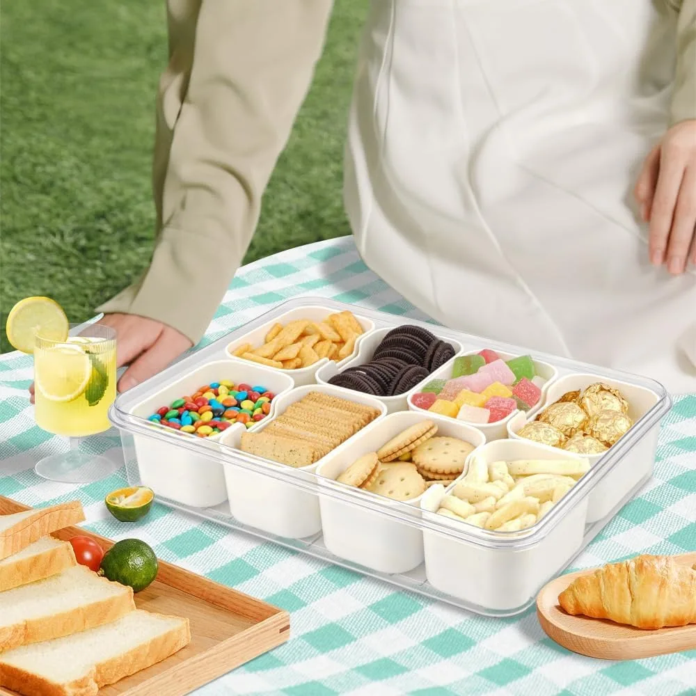

Snack Box, 3rd Gen Vegetable Tray with Lid, Divided Serving Tray, with Lid and Handle, 8 Compartment Veggie Platter, Snack Box