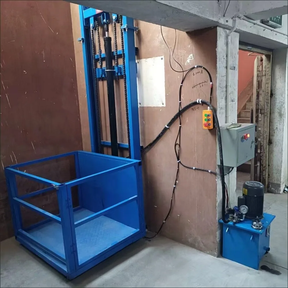 Small Electric Hydraulic Lifting Platform Monorail Cargo Hoist Industrial Cargo Lift for Warehouse Factory Home Use