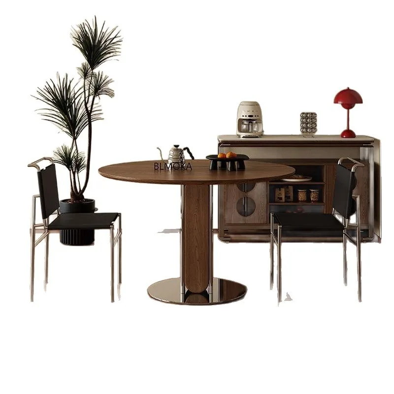

Round table dining table retro walnut round Bauhaus small round table dining table