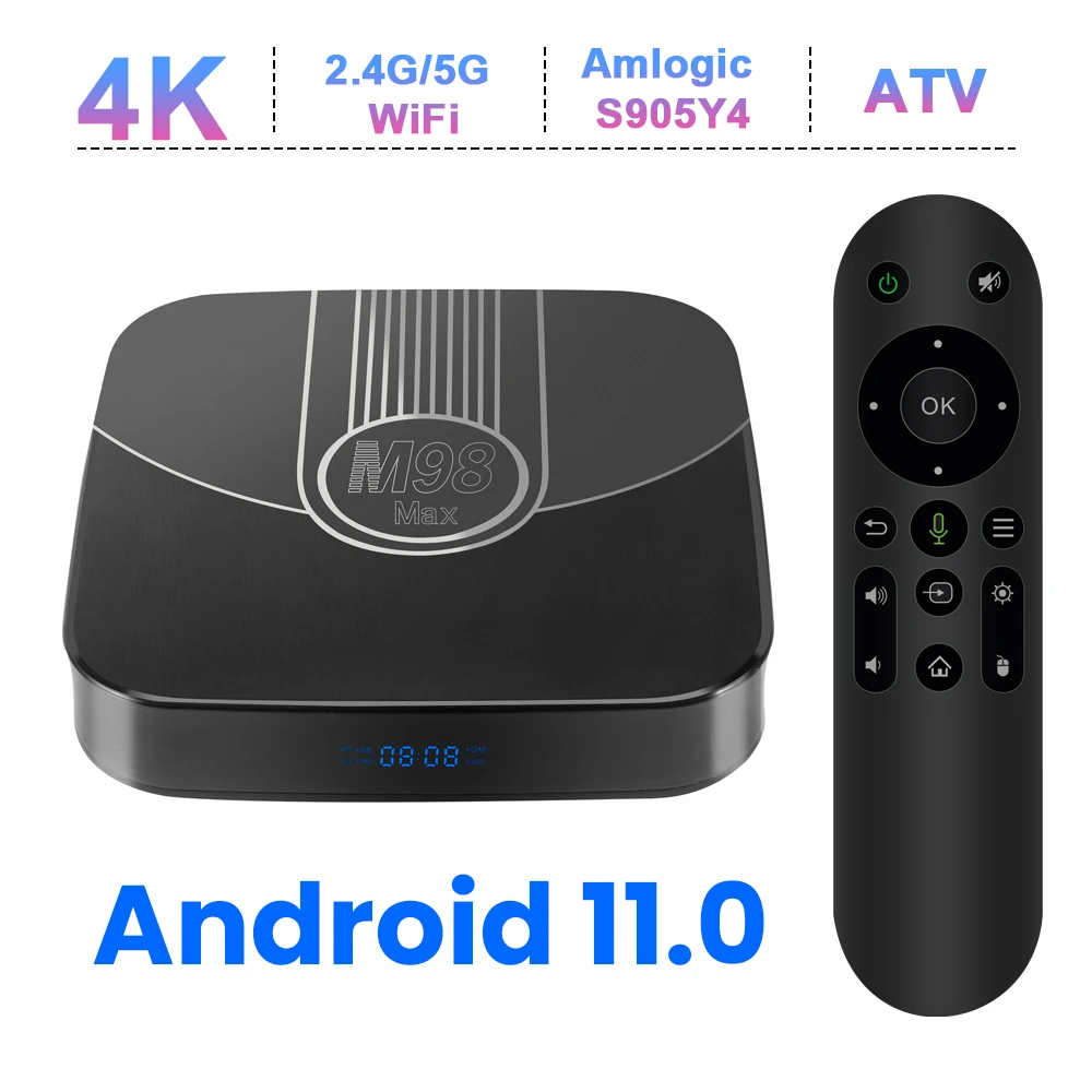 Transpeed  ATV Android 11 TV Box Amlogic S905Y4 With Voice Assistant TV Apps BT5.0 Dual 100M WiFi Support 4K 3D Set Top Box