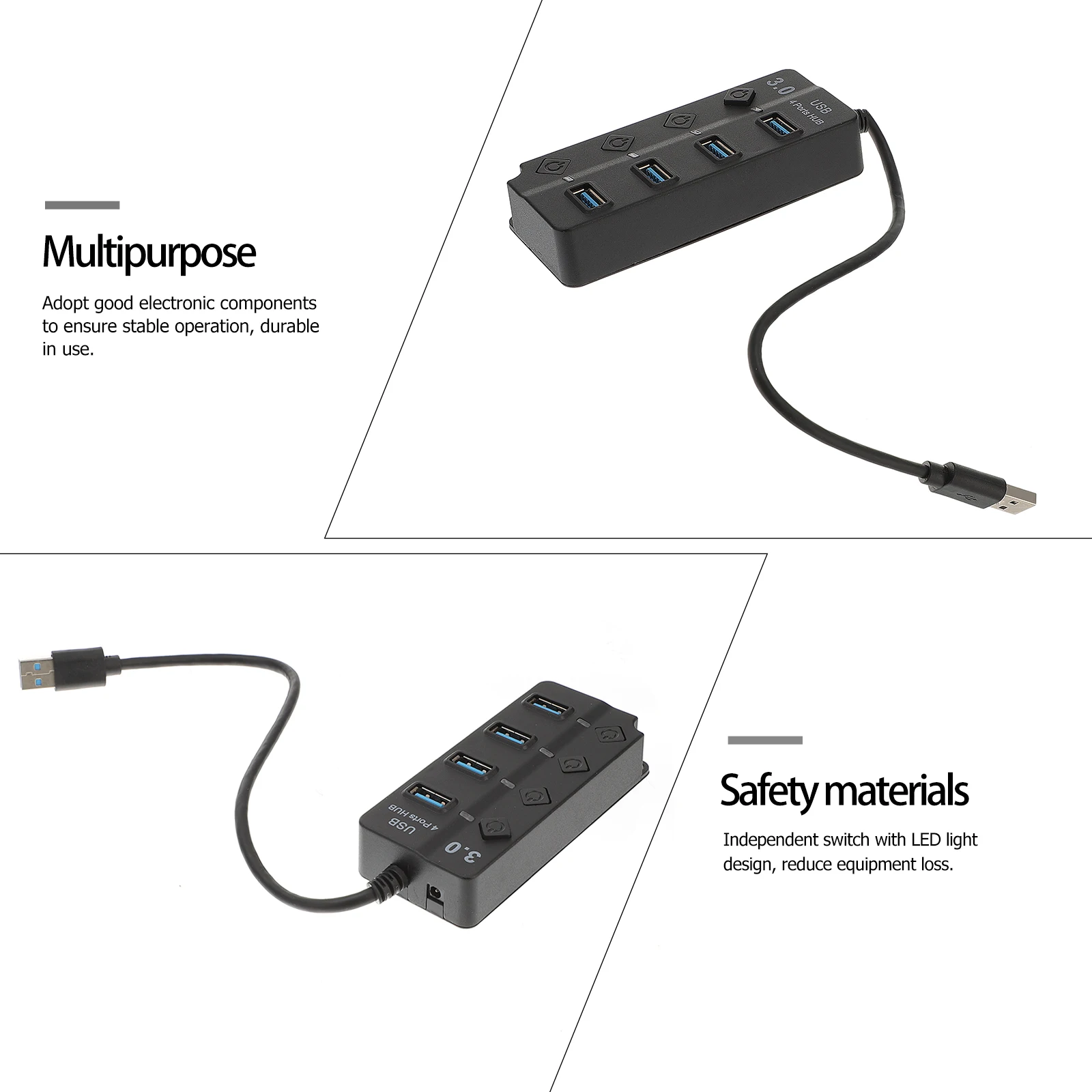 

4 Port USB Hub Laptop Adapter Multifunctional Expansion Computers Data Dock 3.0 Splitter Portable ABS Material Voltage