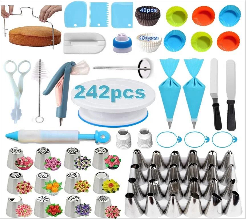 

2022 New Cake Tools Cake Decorating Tools Kit Pastry Baking Fondant Cake Rotating Turntable Baking Supplies