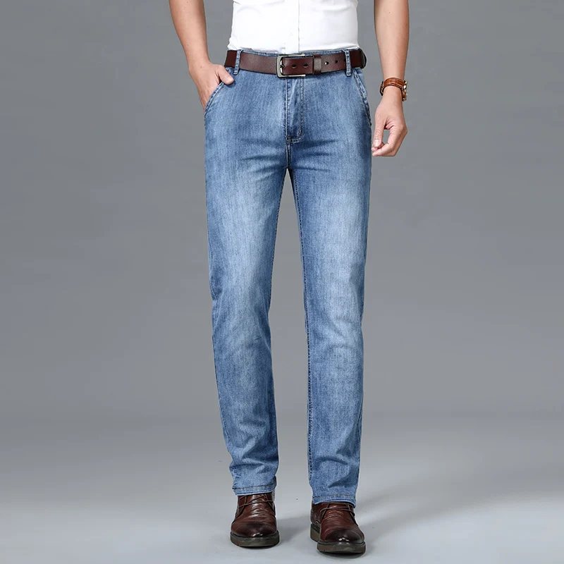 Summer Thin Men's Jeans Straight Loose Middle-Aged Business Men's Casual All-Match Office Formal Wear Classic Trousers