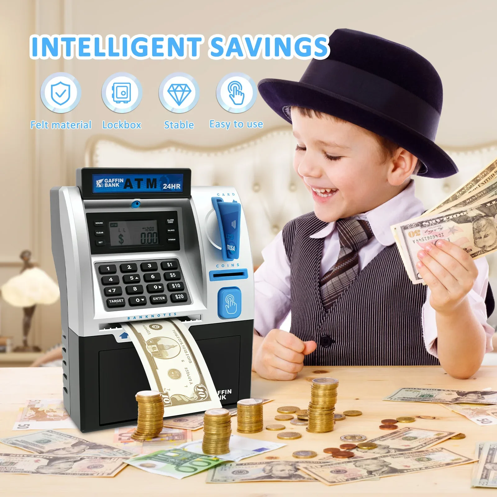 Electronic Piggy Bank Mini Safe Coins Cash Saving Money Box Smart Card Swipe Digital Password Counter Coin Bank ATM Child Gifts - view 2