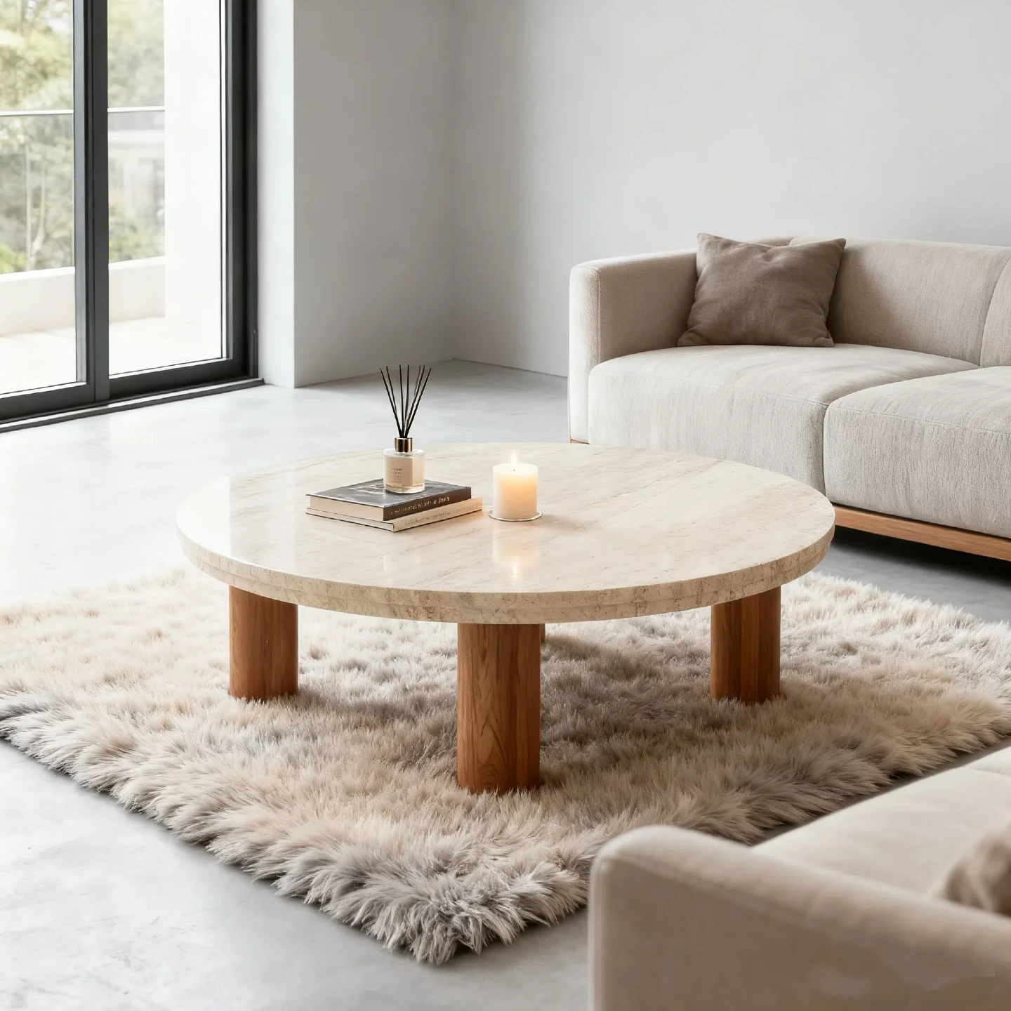 Coffee Table Nordic Modern White Marble Round Side Table, Stylish Design For Living Room Furniture