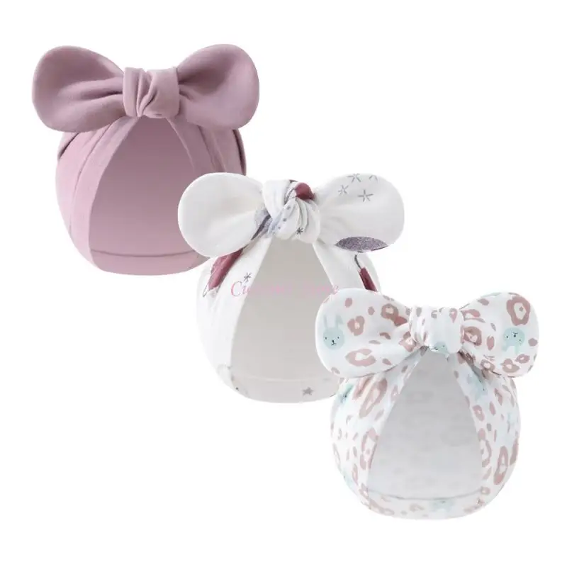 Y1UB قبعة أطفال من القطن الناعم بعقدة على شكل فيونكة قبعات قابلة للتمدد لحديثي الولادة من عمر 0 ​​إلى 3 أشهر