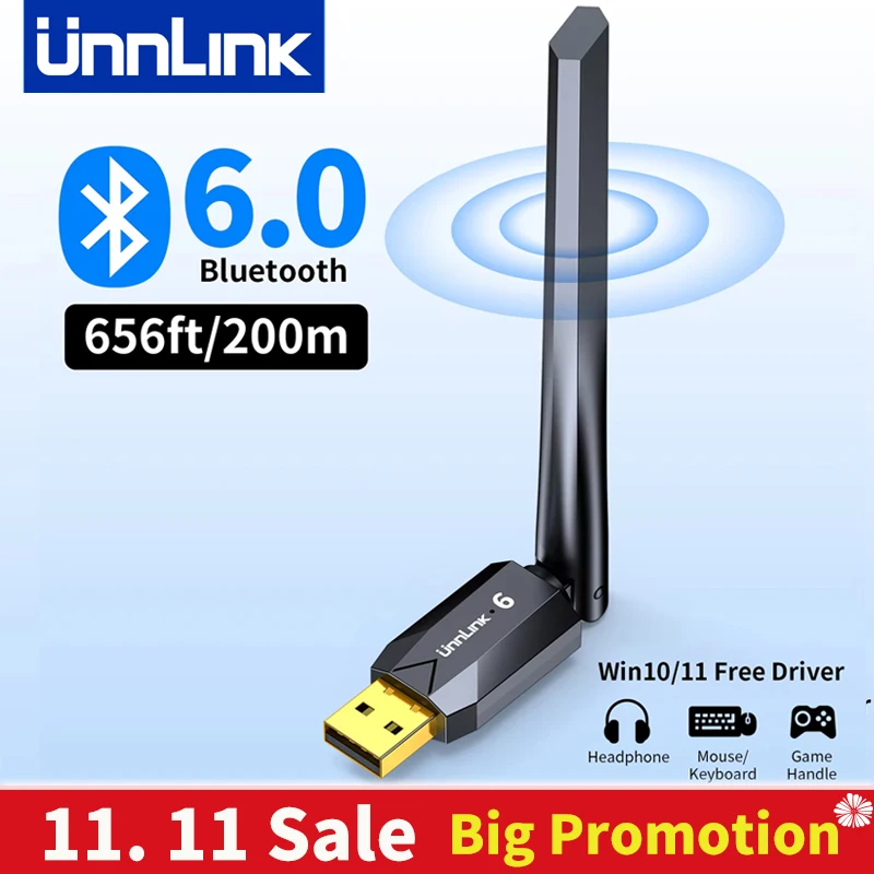 

USB-адаптер Unnlink Bluetooth, ключ Bluetooth 6.0 для ПК Windows 10/11, Bluetooth-приемник для мышей, клавиатуры, наушников, динамиков
