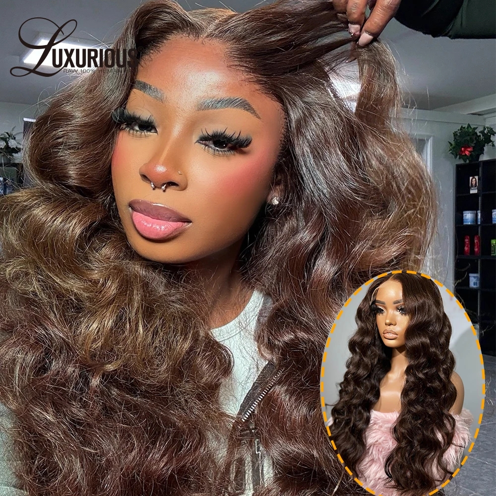 

Темно-коричневые бесклеевые свободные волнистые парики из натуральных волос 13x4, предварительно вырезанные кружевные парики из натуральных волос для женщин, бразильский парик с кружевной застежкой, предварительно сорванные