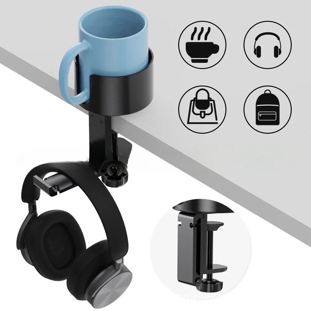 Cross-border new table side 360 rotating metal water cup holder multifunctional non-punching folding bracket earphone hanger