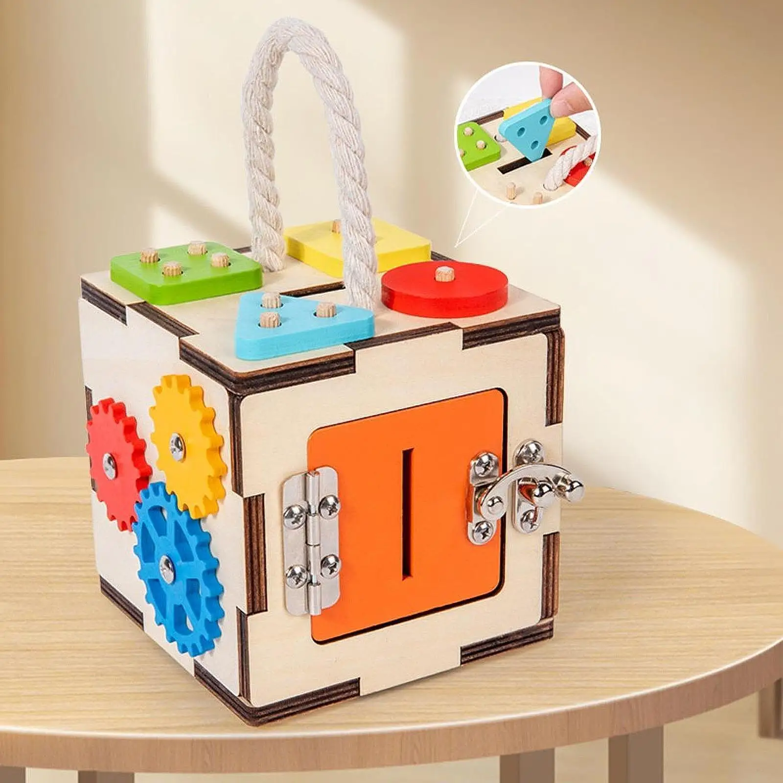 Wooden Activity Cube Learning Toy Skills Toy for First Birthday Gift