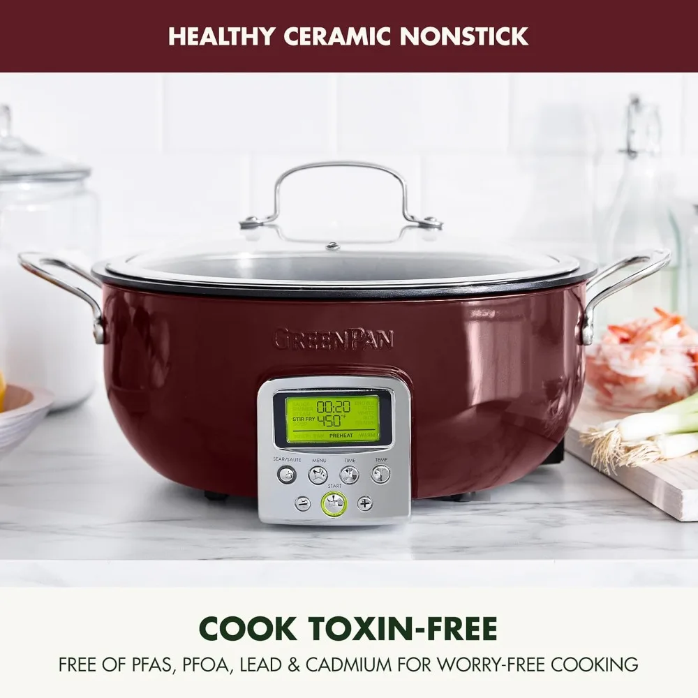 Smart Electric 6QT Skillet Pot,Sear Saute Stir-Fry and Cook Rice, Healthy Ceramic Nonstick