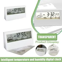 Counting Clock Creative Weather Temperature and Humidity Display Small Alarm Clock Ins Transparent Style