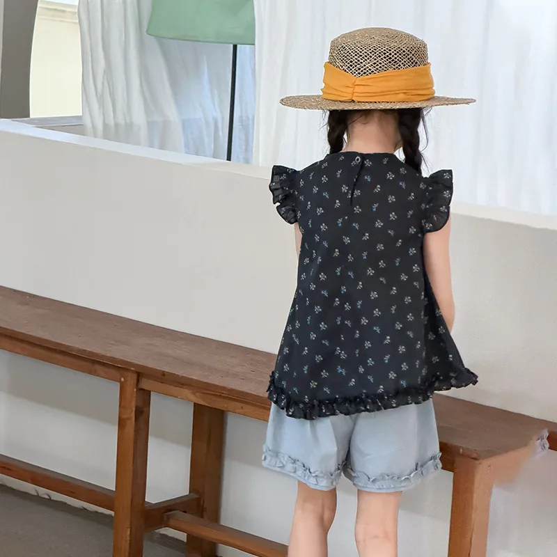 Girls Floral Print Doll Blouse Tank Top Summer Art‑Style Soft Cool Casual Kids Outfit Children Casual Vest