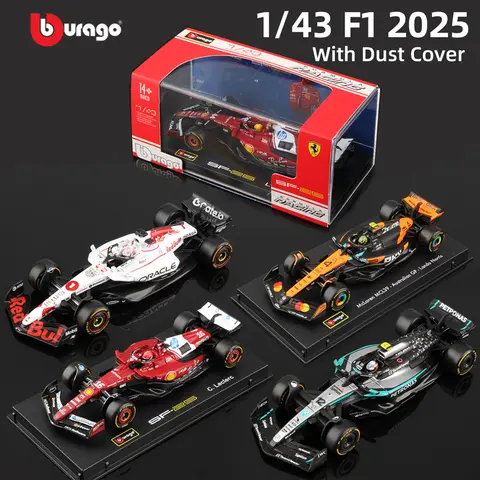 Bburago 1:43 2025 F1 Model Met Helm Legering Miniatuur Diecast Formule Racewagen Speelgoed MCL39 W16 SF25 RB21