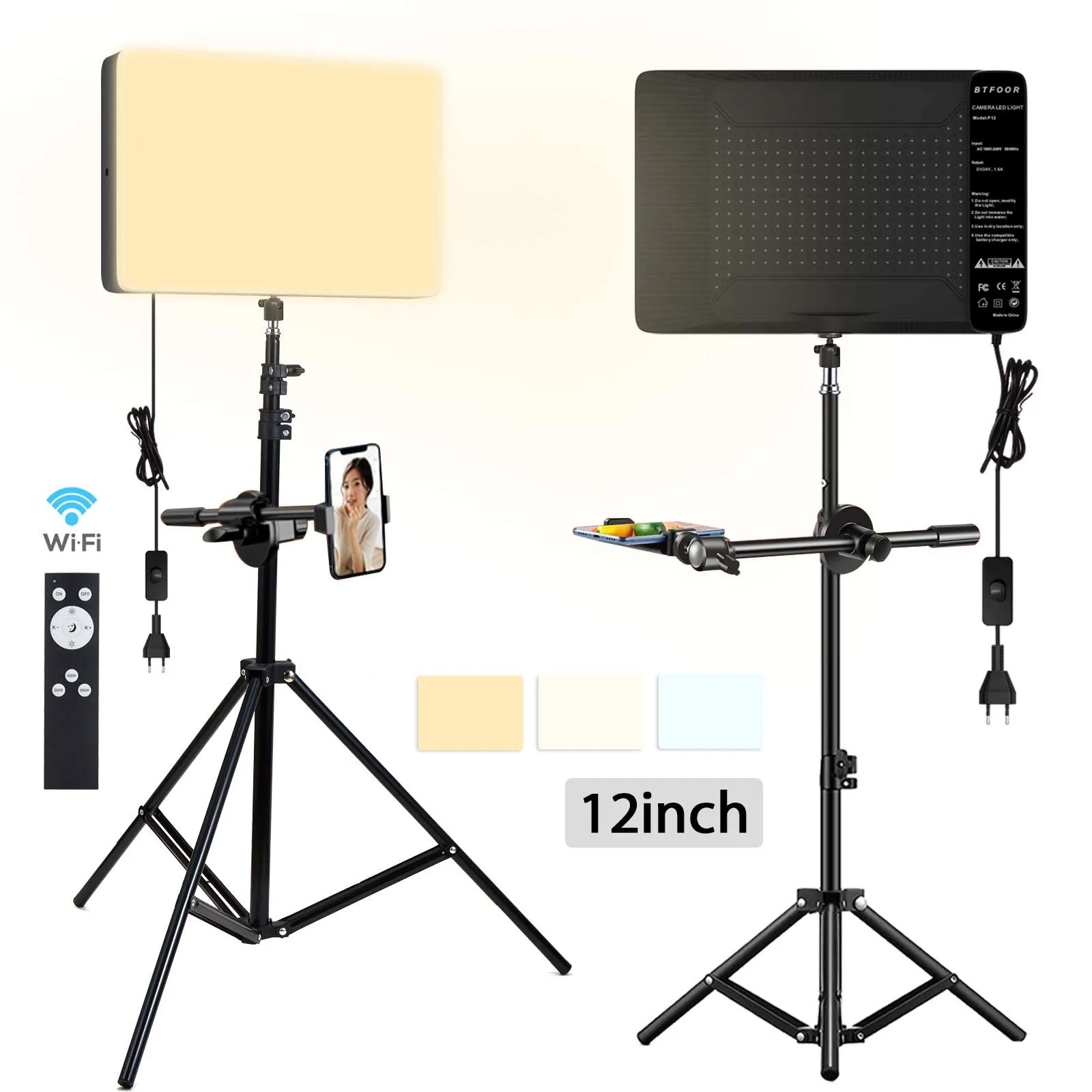 Photo Studio LED 3000k-6500k Video Fill Lamp Light Panel Photography Lighting With Tripod Stand Long Arm EU Plug For Live Stream