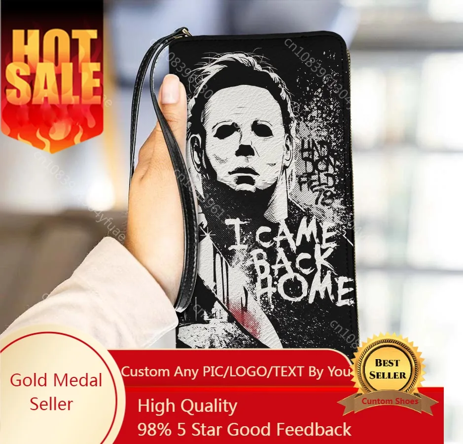 

Horror Movie Michael Myers Design Women's Wallet With String Female Long Purse Long Section Moneybag Pocket Pouch for Lady 2023